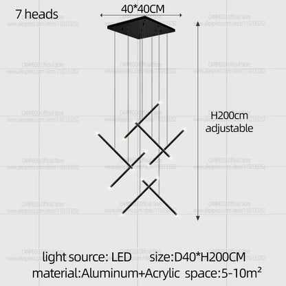 Dimmable black chandelier with remote control, 90 to 260V