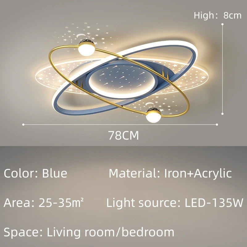 White plated starry chandelier, 78 cm size, for a bedroom or small study