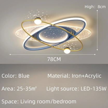 White plated starry chandelier, 78 cm size, for a bedroom or small study