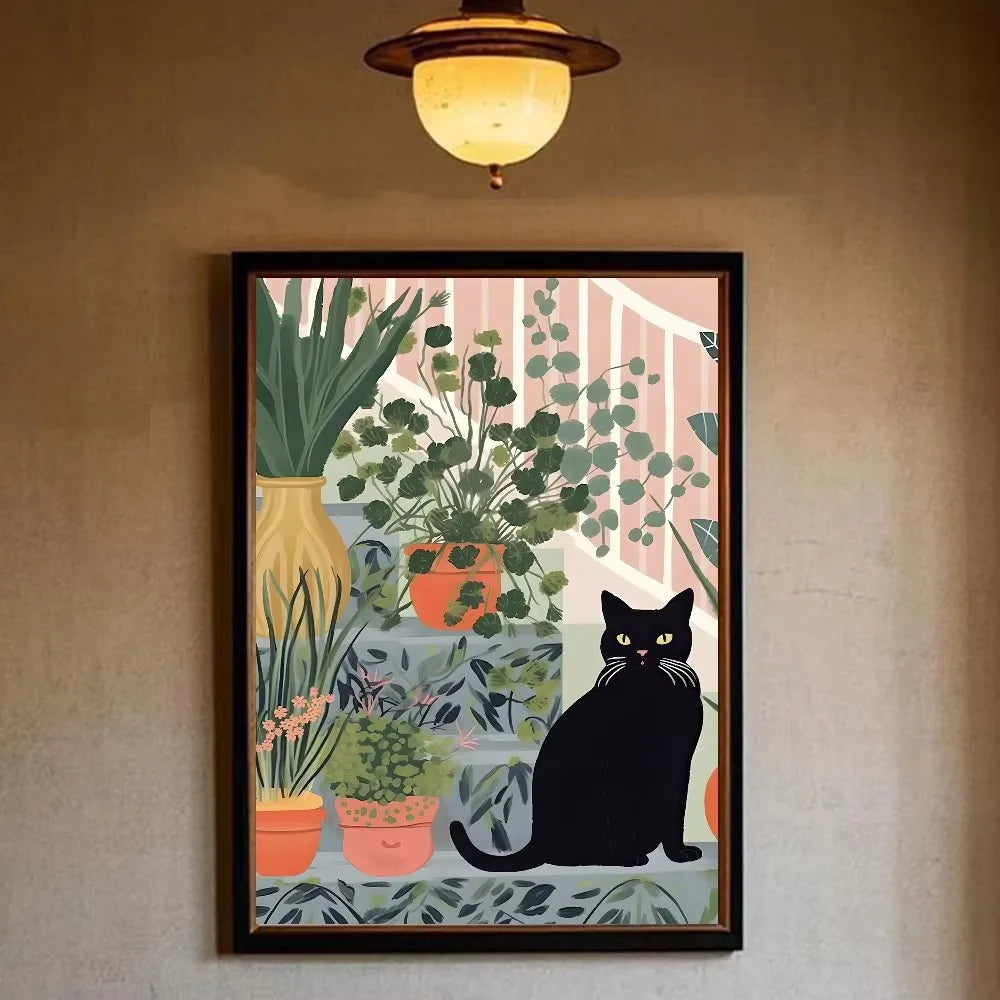 Funny Black Cat Toilet Newspaper Bathroom Canvas Art