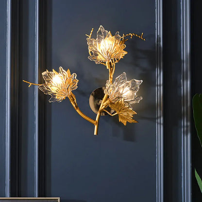 Two-tier maple leaf crystal chandelier pairing 31.5 and 39.4 inch rings in gold
