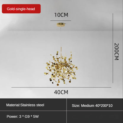 Gold stainless steel chandelier with cold white light output