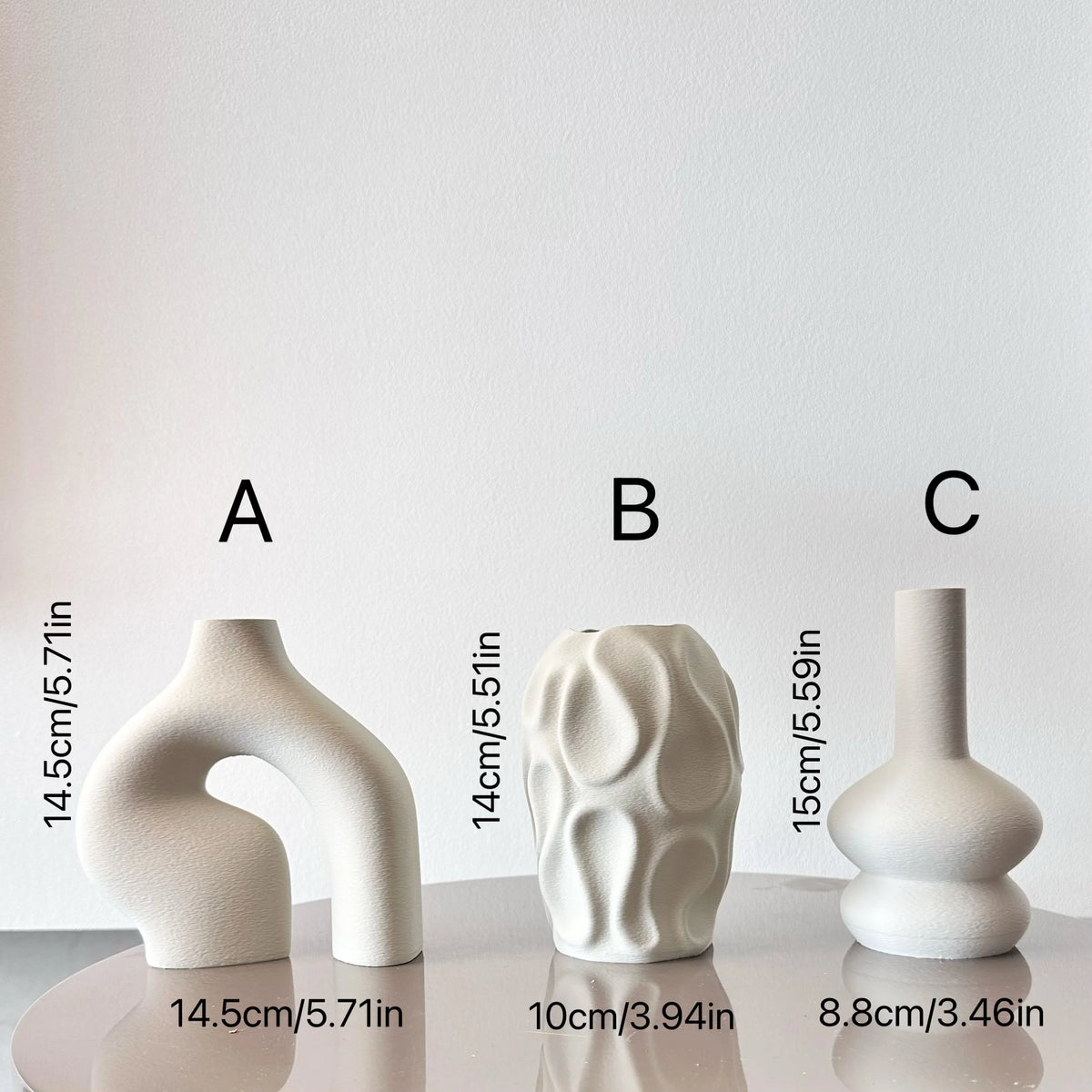 White Nordic vase set round and donut shapes minimalist
