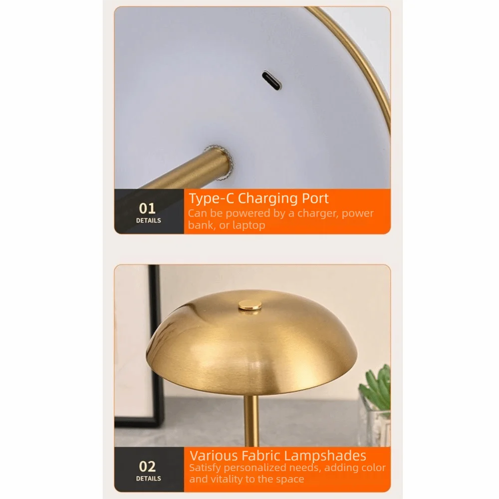 Mushroom night light five colour variants gold silver red white pink