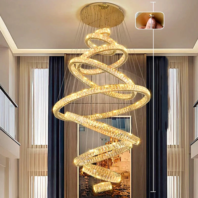 Seven ring crystal chandelier, 31.5 in widest ring, on cords
