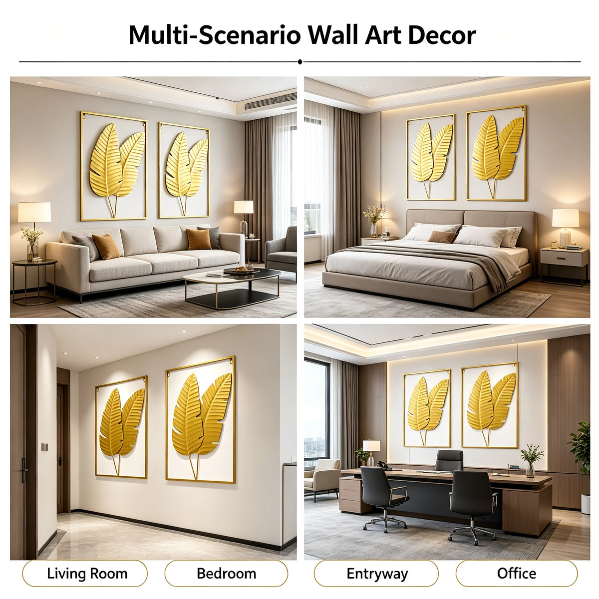 Gold metal botanical leaf wall decor sculpture — primary product view