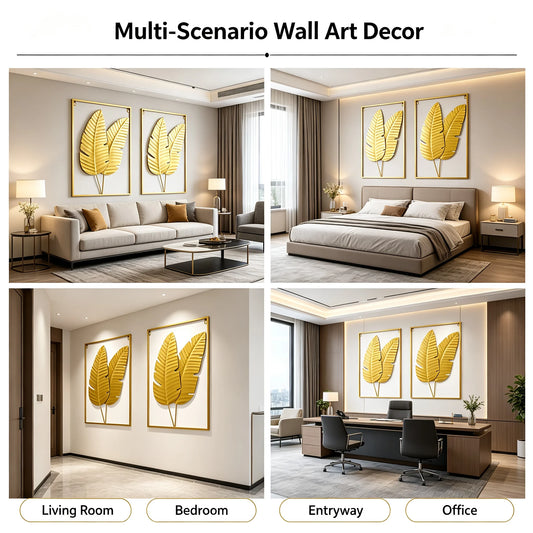 Gold metal botanical leaf wall decor sculpture — primary product view