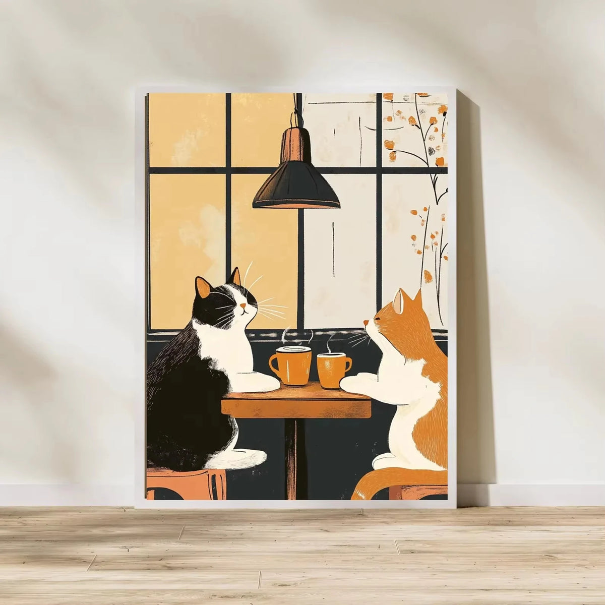 Funny Cat Coffee Cafe Vintage Canvas Wall Art