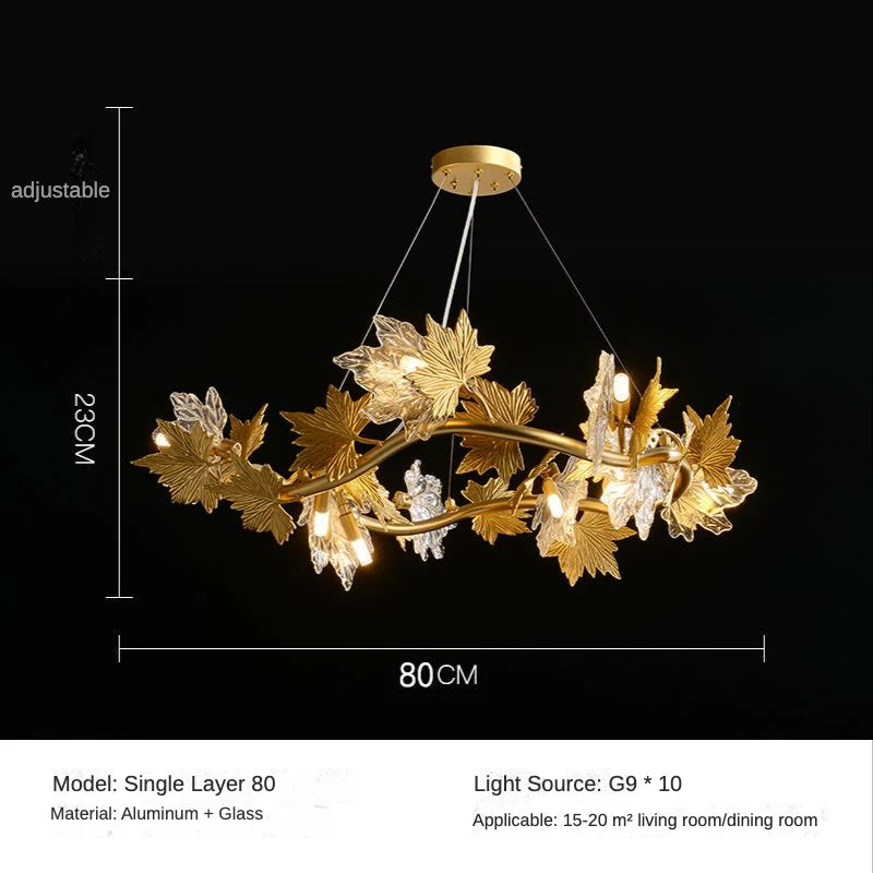 Crystal leaf chandelier on a cord pendant with ten to fifteen LED light sources