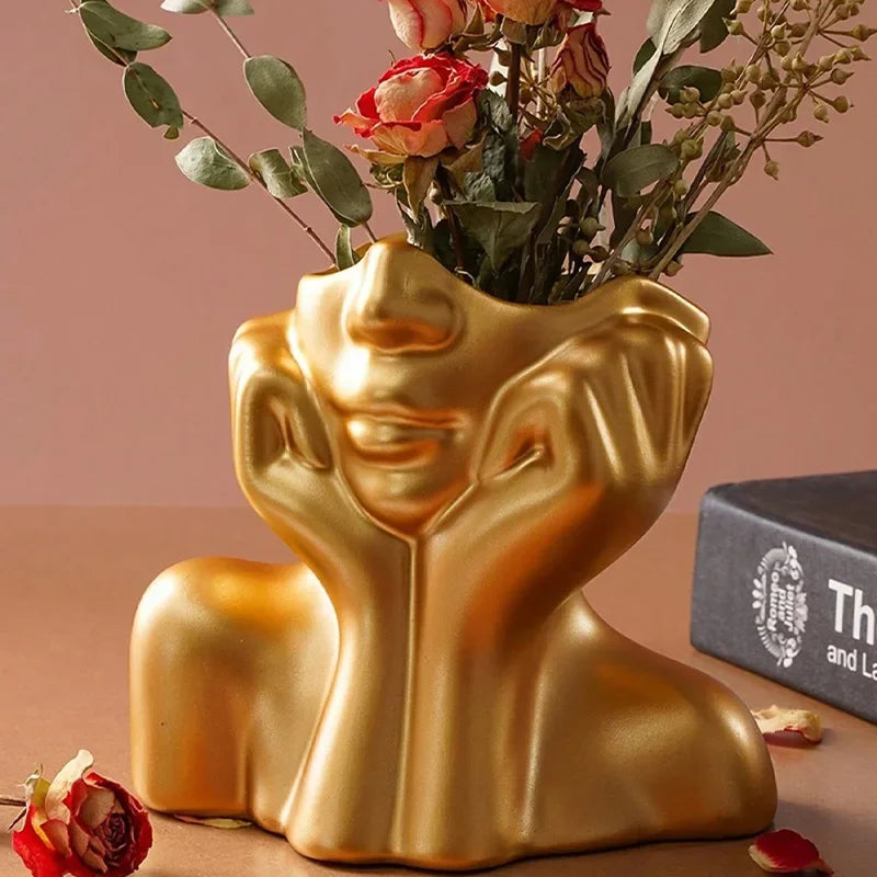 Resin human body art vase gold white black handcraft ornament