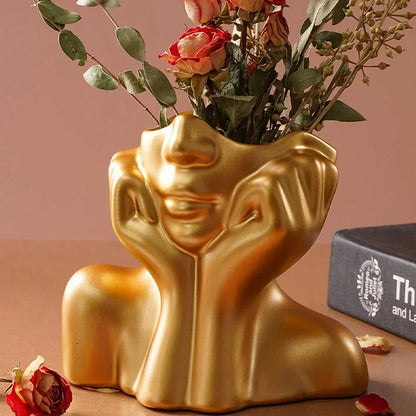 Resin human body art vase gold white black handcraft ornament