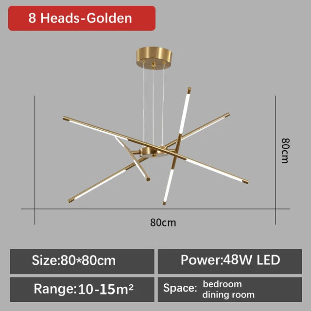 Gold chandelier with twelve plated heads and warm white light