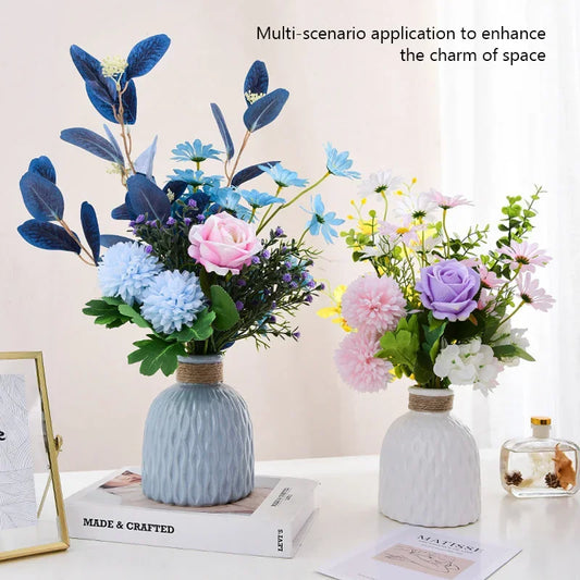 Nordic water ripple plastic vase with natural twine wrapping in rice white