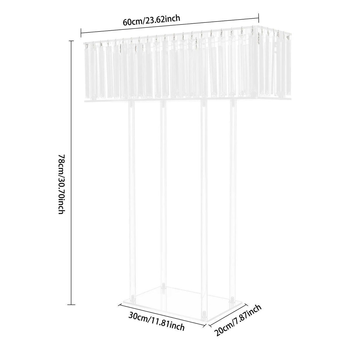 Clear acrylic wedding flower stands on round banquet tables with white rose centrepieces