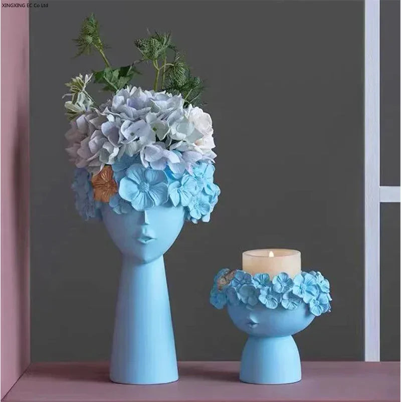 Nordic cute girl flower vase living room desktop décor