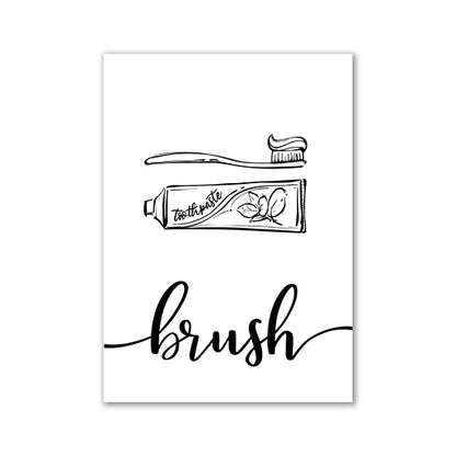 Minimalist Black White Stick Figure Laundry Canvas Art