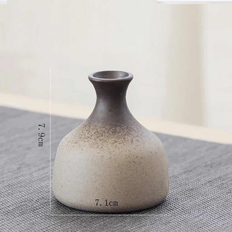 Lifestyle shot of Chinese pottery vase holding single dried pampas stem