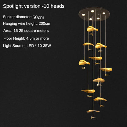 Self contained copper lotus chandelier with included LED bulbs