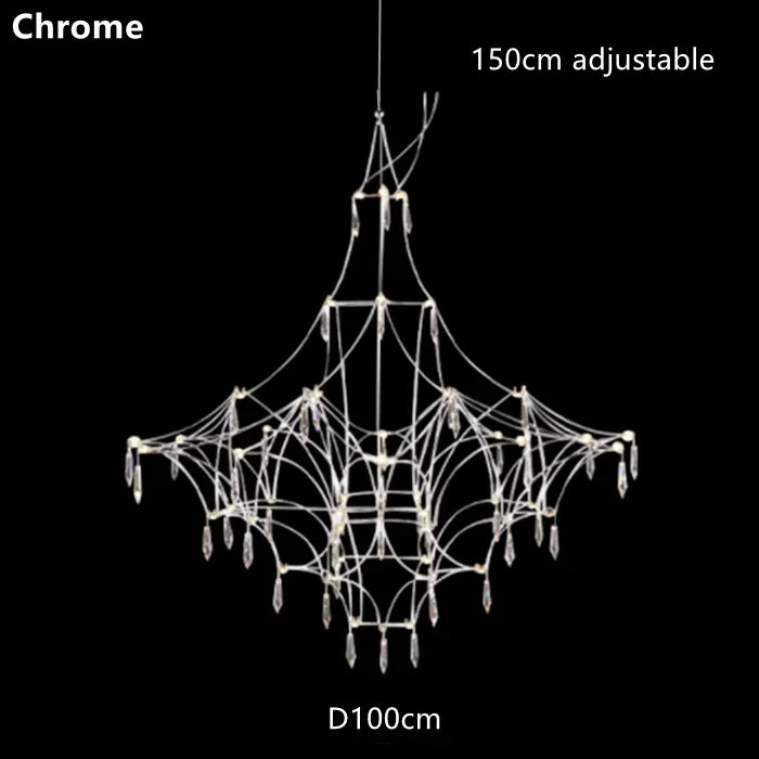Shadeless crystal chandelier with iron frame and three-color light option