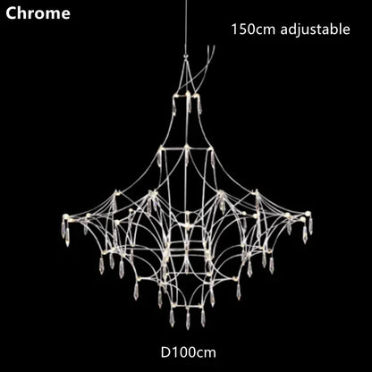 Shadeless crystal chandelier with iron frame and three-color light option