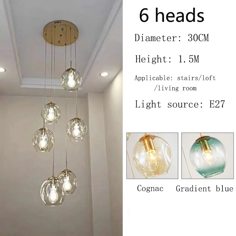 Six globe chandelier, 11.8 in across, with a 59.1 in cord drop