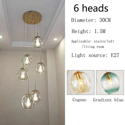Six globe chandelier, 11.8 in across, with a 59.1 in cord drop