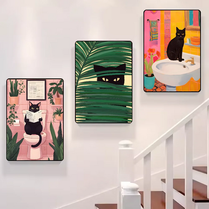 Green Aesthetic Cat Canvas Wall Art