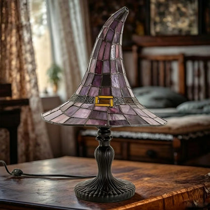 Retro witch table lamp in dark room atmospheric Halloween accent glow
