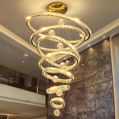 Two ring crystal chandelier with three glass balls on a steel frame