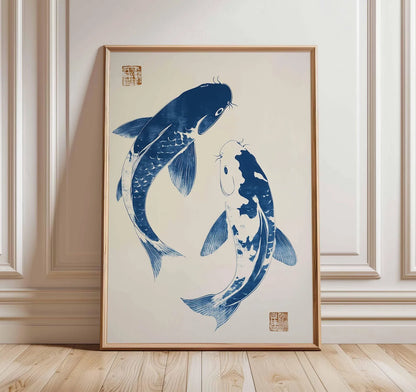 Japanese koi fish minimalist canvas wall art — canvas print surface detail