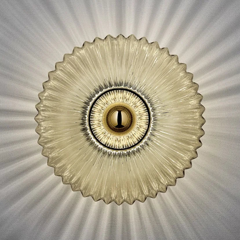 glass wall sconce, side profile showing mounting depth