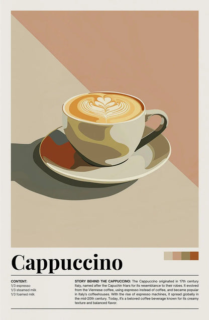 Retro Cafe Cocktail Cappuccino Canvas Wall Art