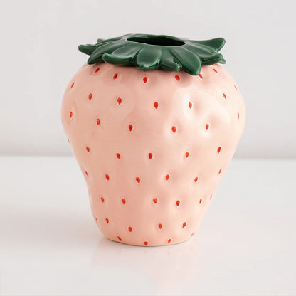 Strawberry ceramic flower vase in red and pink home décor