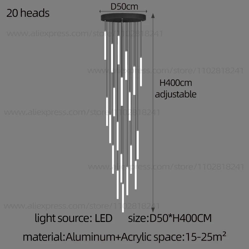 White light along the acrylic diffusers of a strip chandelier