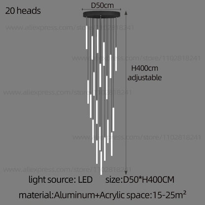 White light along the acrylic diffusers of a strip chandelier