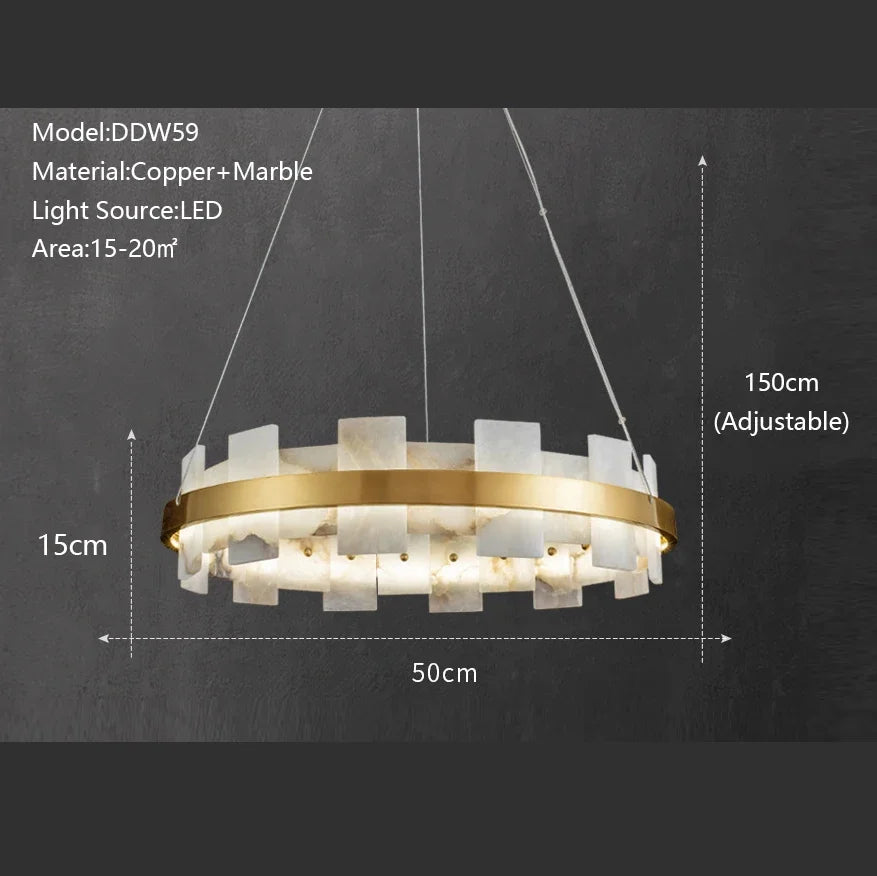Linear marble chandelier at 37.4 in length for a dining table