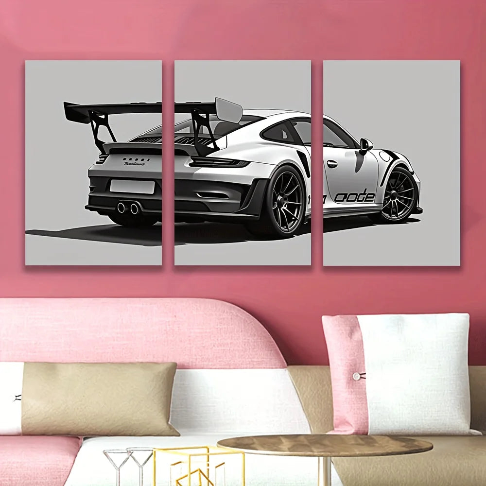 Sports Car GT3 Supercar 3-Piece Framed Canvas Set
