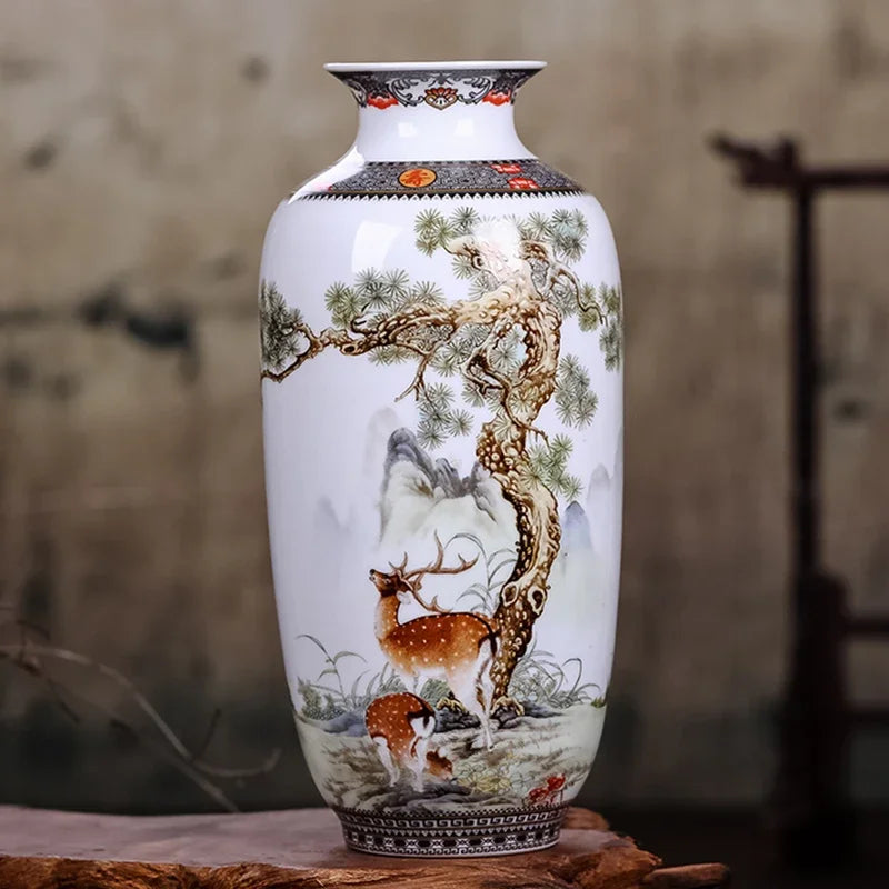 Jingdezhen ceramic vase style A with smooth high-gloss glaze on a console display