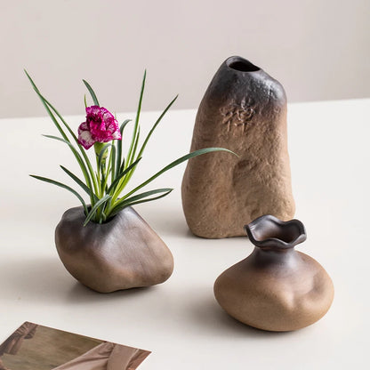 Irregular stone shape ceramic mini vase hydroponic home gift