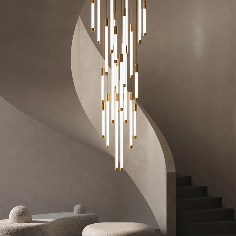 Polished metal ring chandelier with acrylic diffuser and upward facing light
