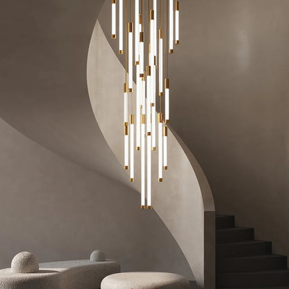 Polished metal ring chandelier with acrylic diffuser and upward facing light