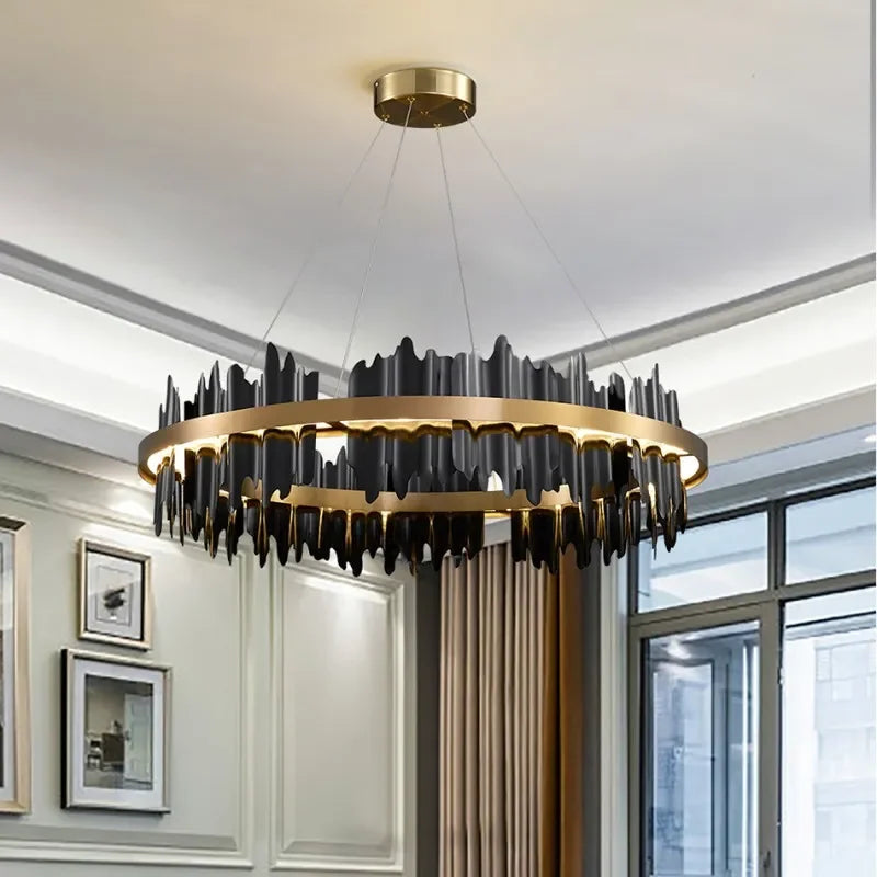 Gold round chandelier at 31.5 in diameter with included LED bulbs