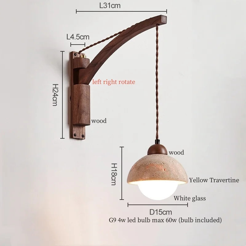 Wabi-Sabi Travertine Swing Arm Wall Sconce