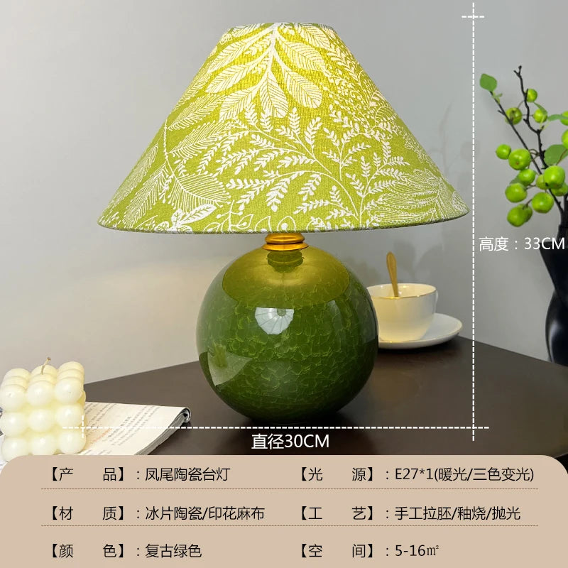 American retro ceramic lamp switched off showing painted ceramic