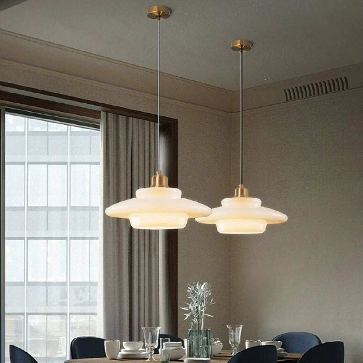 Milk Glass Brass Pendant Light