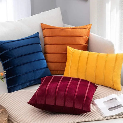 Fall Striped Velvet Pillow Cover — alternate view