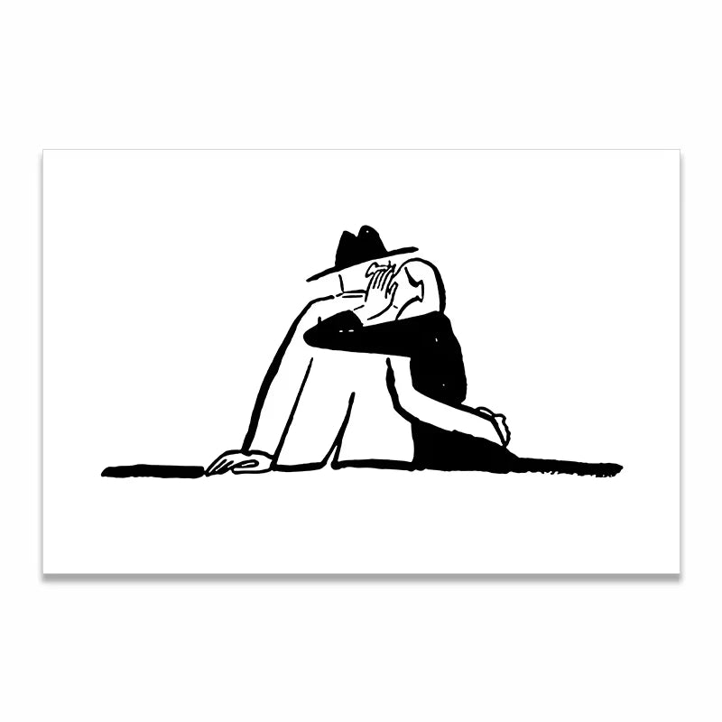 Korean Minimalist Anime Couple Canvas Wall Art