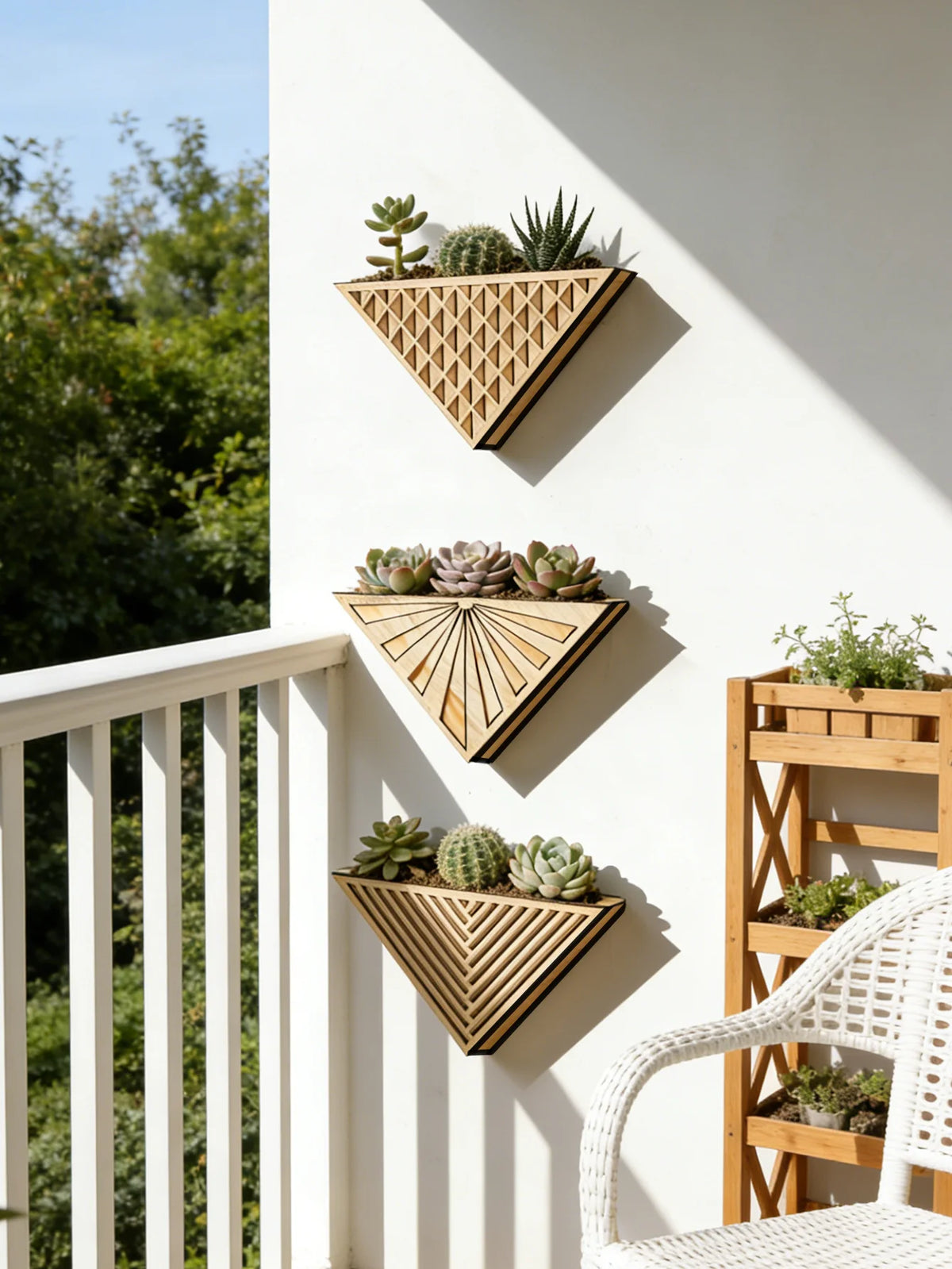 Close-up of wooden triangle frame corner joints and natural wood grain