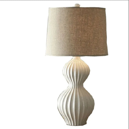 Country white ceramic table lamp L size warm white bedroom view