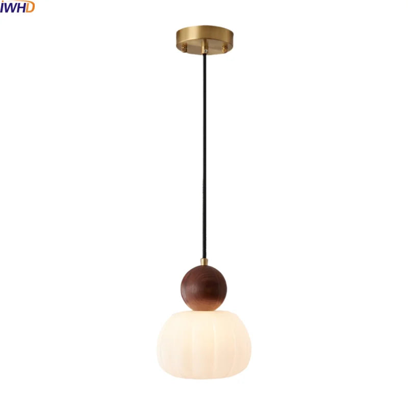 Nordic chandelier with a plain white PVC shade on a slim iron canopy